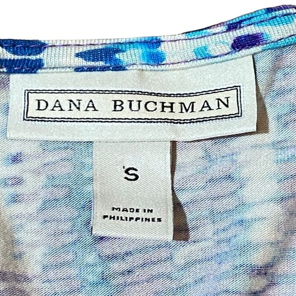 Dana Buchman Top Blouse Women Size S Small Blue Ruffled Front V-Neck 3/4 Sleeve - Picture 6 of 8